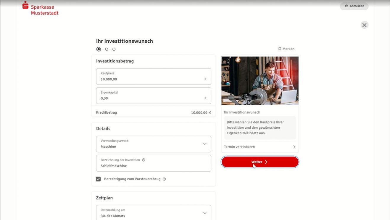 S-Investitionskredit über das Firmenkundenportal – medial