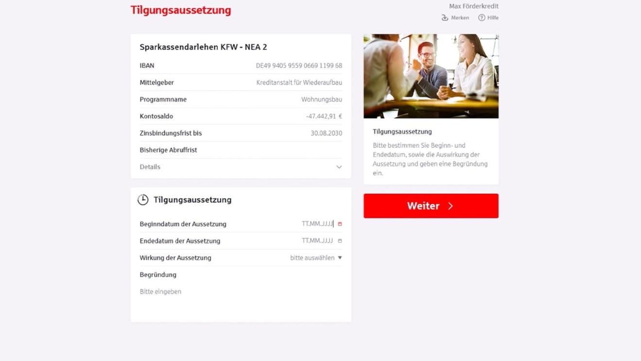 Tilgungsaussetzung Förderkredite – stationär