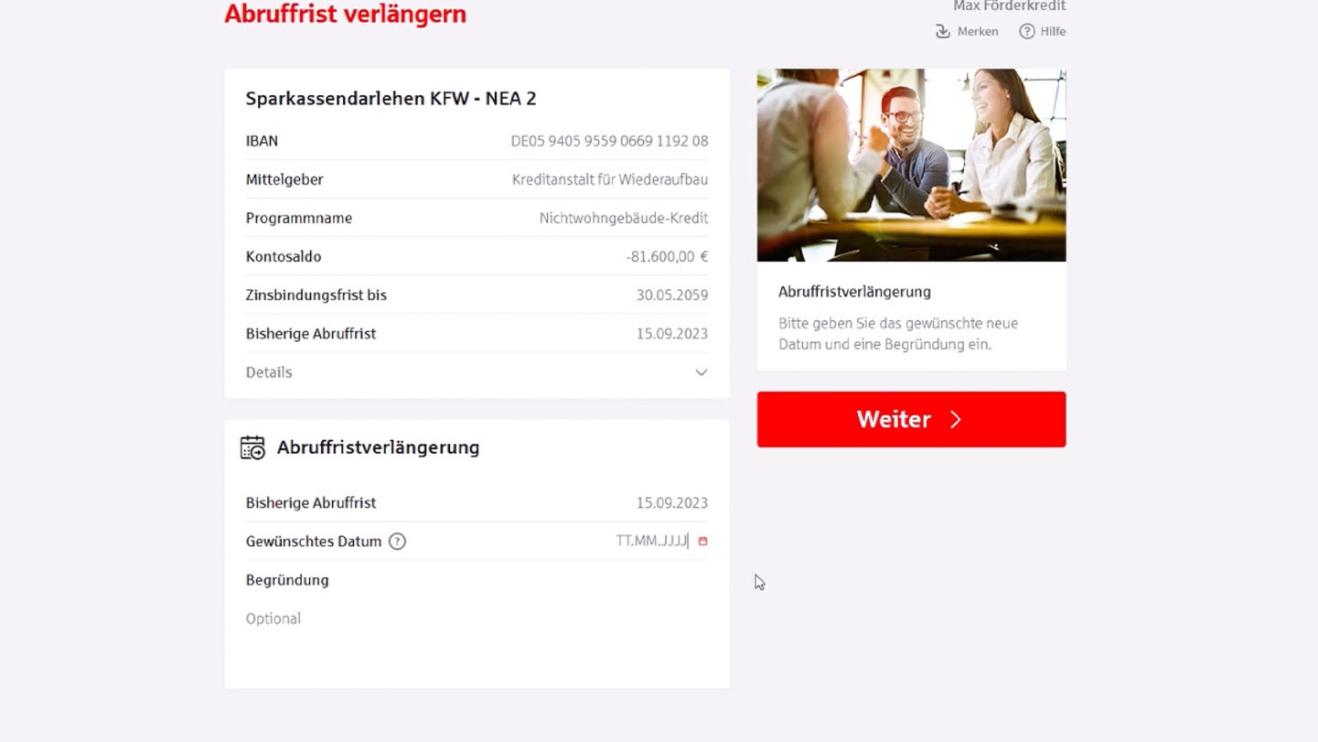 Abruffristverlängerung Förderkredite – stationär